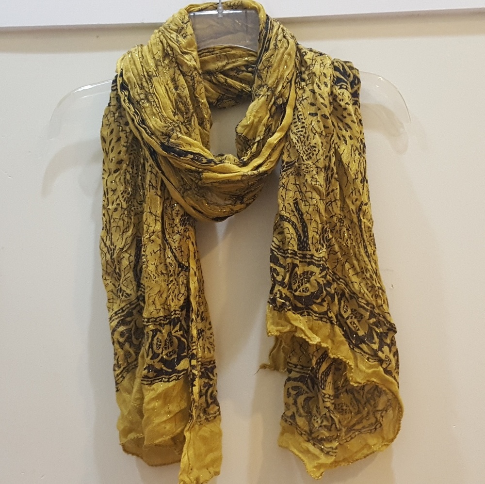 Yellow w/gold thread Tibetan scarf